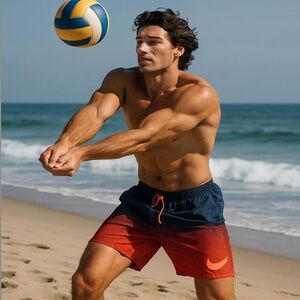 Nike Swim Shorts Trunks for Men, Size Extra Large…Blue & Red with Nike Logo.